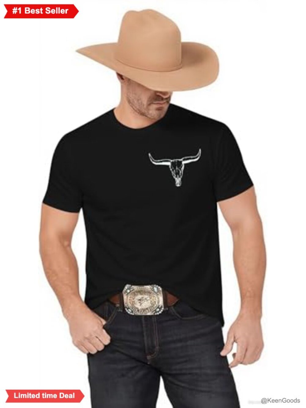 Mens Western Cowboy Shirt Retro Country Music Tee Crew Neck Cotton Blend